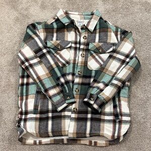 Plaid Flannel Sherpa lined Jacket - Green & Brown